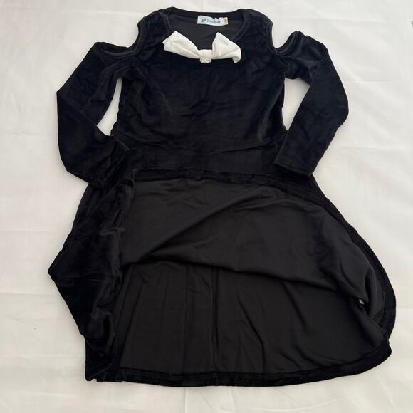 BesserBay Girls Bowknot Cold Shoulder Black Velvet Dress 130/ 7-8 Years - Picture 4 of 12